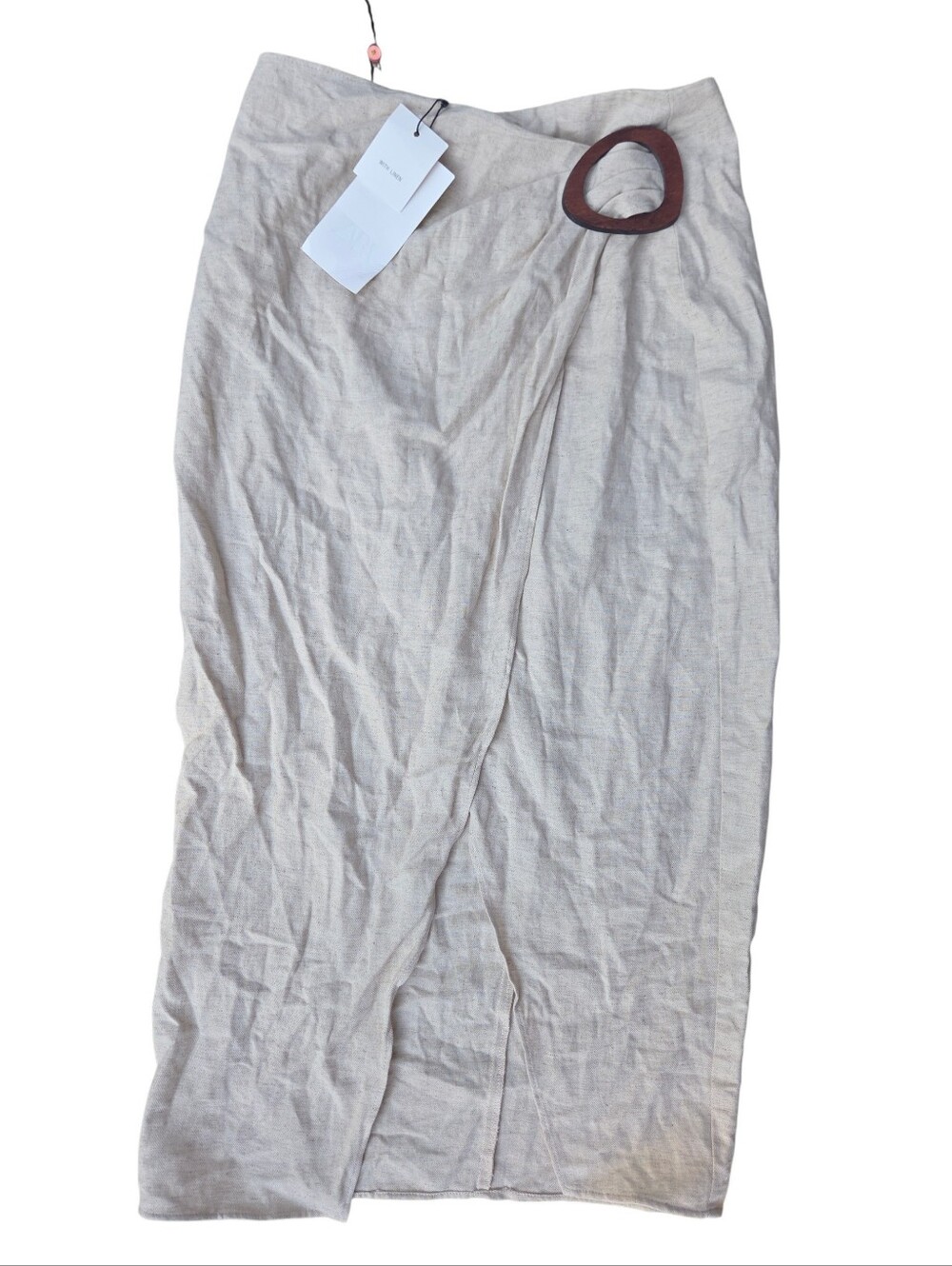 Zara Beige Belted Linen Blend Midi Skirt. Size S. NWT.